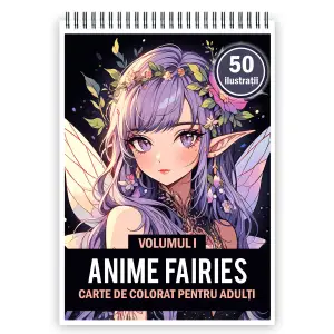 Carte de colorat pentru adulti, 50 de ilustratii, Anime Fairies - Volumul I, 106 pagini - 
