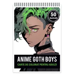 Carte de colorat pentru adulti, 50 de ilustratii, Anime Goth Boys, 106 pagini - 