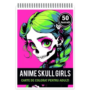 Carte de colorat pentru adulti, 50 de ilustratii, Anime Skull Girls 106 pagini - 