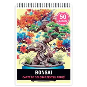 Carte de colorat pentru adulti, 50 de ilustratii, Bonsai, 106 pagini - 