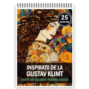 Carte de colorat pentru adulti, 25 de ilustratii, Gustav Klimt, 56 pagini - 