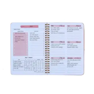 Agenda planificator cu spirala, pentru organizare saptamanala, cu habit tracker si to do list, roz, A5 - 