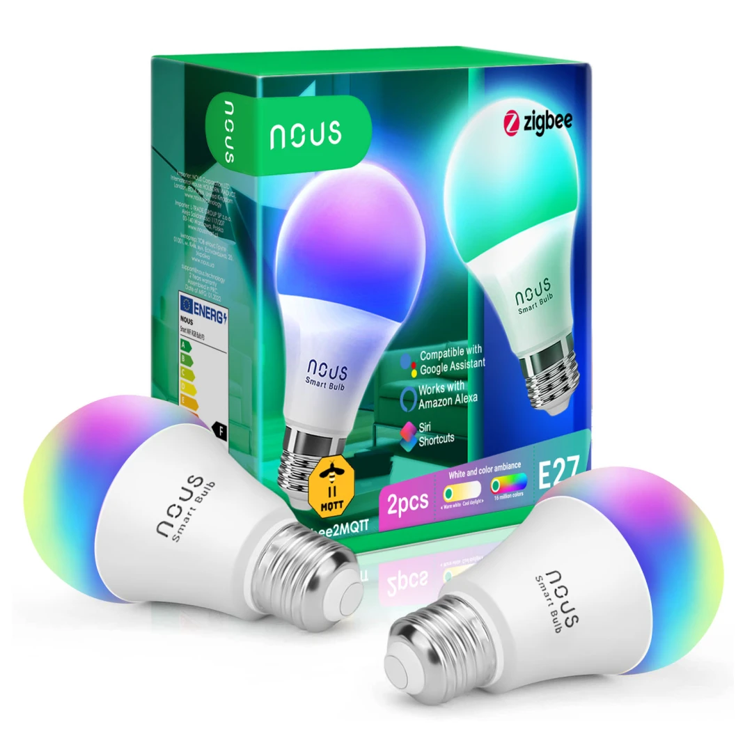 Set 2 becuri LED RGB Smart NOUS P3Z ZigBee, E27, Control din aplicatie - 