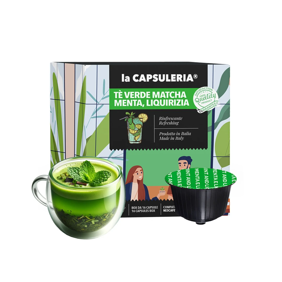 Ceai verde matcha, menta si lemn dulce, 16 capsule compatibile Dolce Gusto, La Capsuleria - 