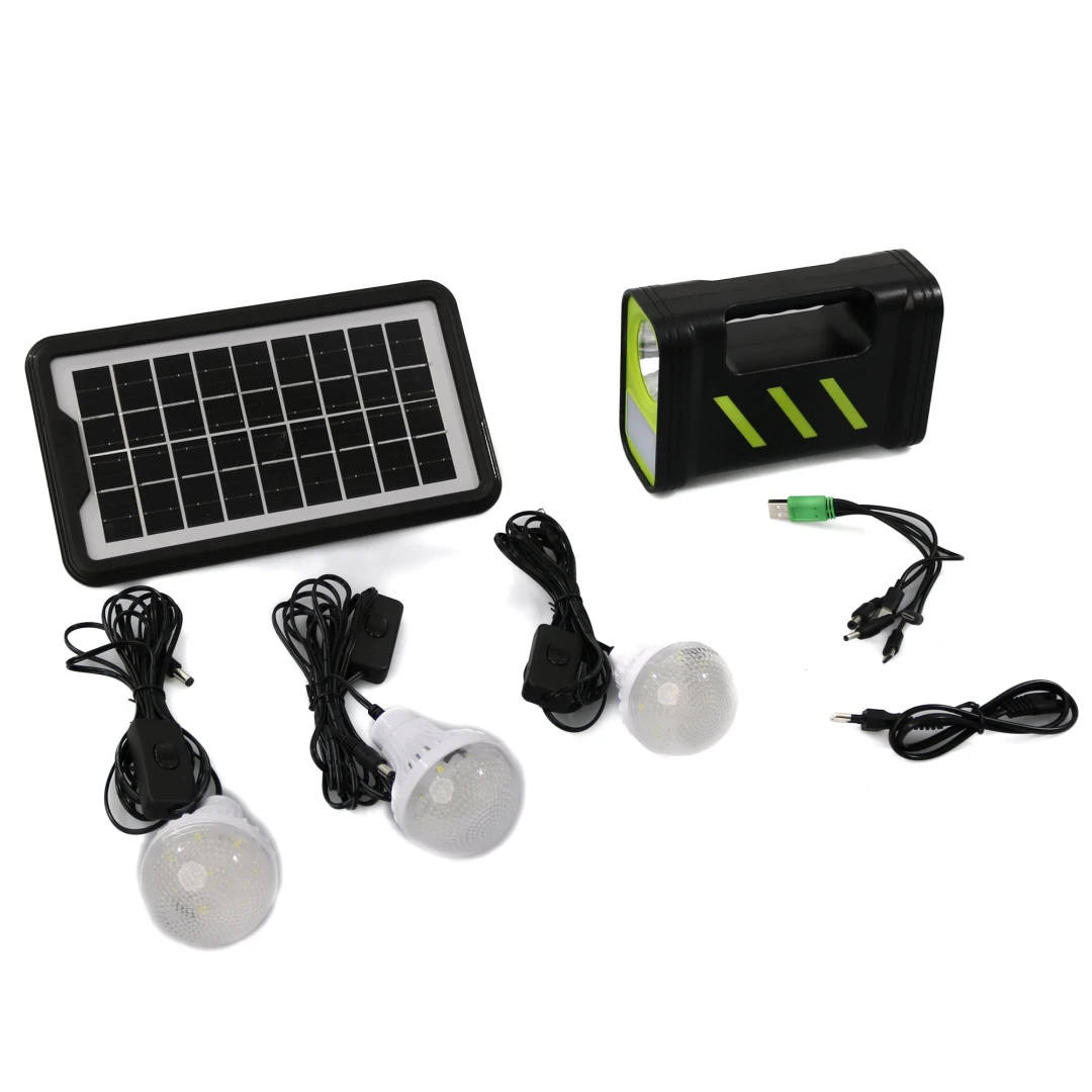 Sistem de iluminat solar cu lanterna GDPLUS, 3 becuri led, incarcare USB, GD-12 - 