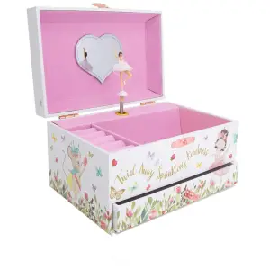 Cutie muzicala BRAGUS®, cu balerina, pentru depozitarea bijuteriilor, cu sertar incorporat, recomandata copiilor cu varsta de peste 3 ani, interior roz - 