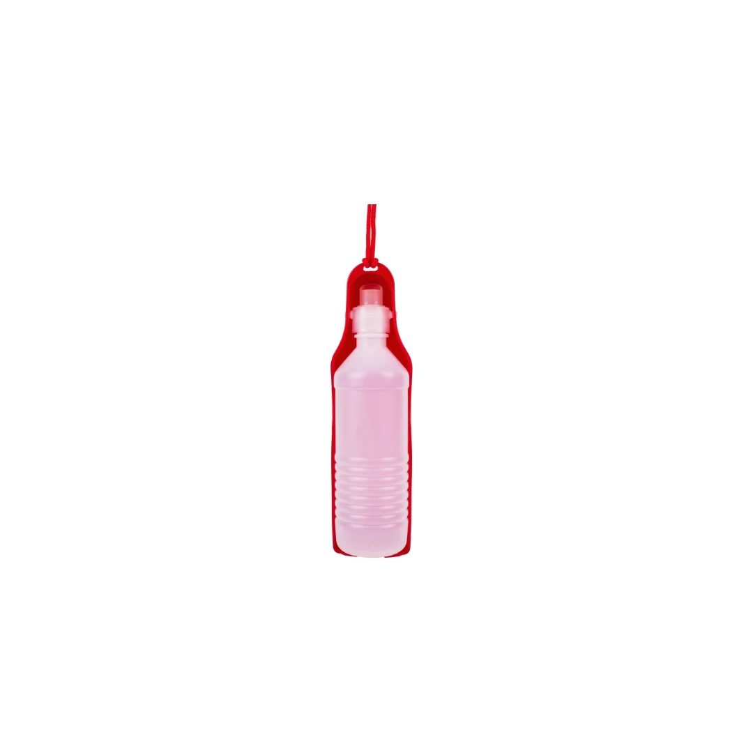 Sticla Apa Caini si Pisici cu Castron pentru Adapare - Portabila Capacitate 500 ml Rosu G Glixicom® - 