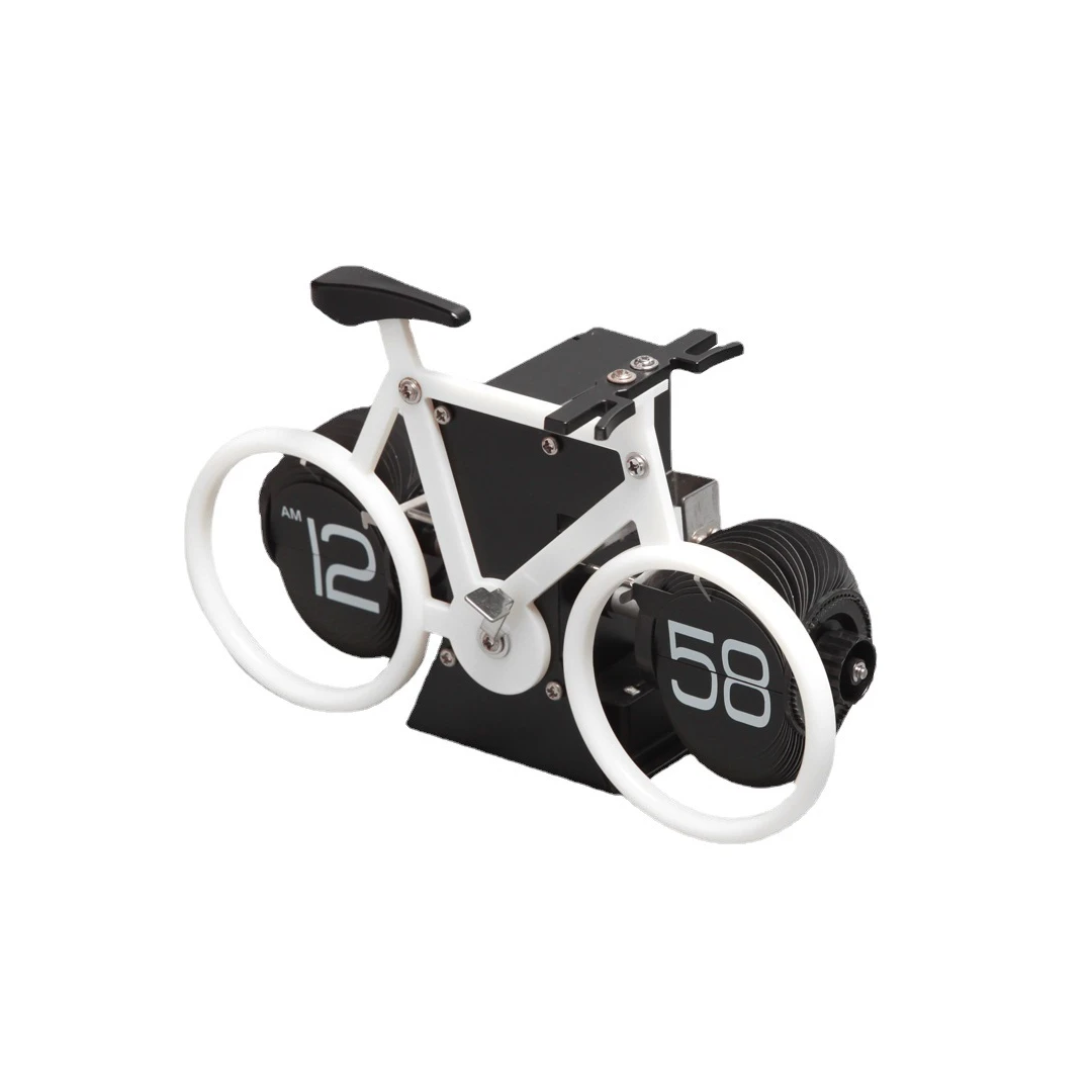 Ceas retro BRAGUS®, in forma de bicicleta, analogic, design classic, intoarcere automata, din metal, Alb - 