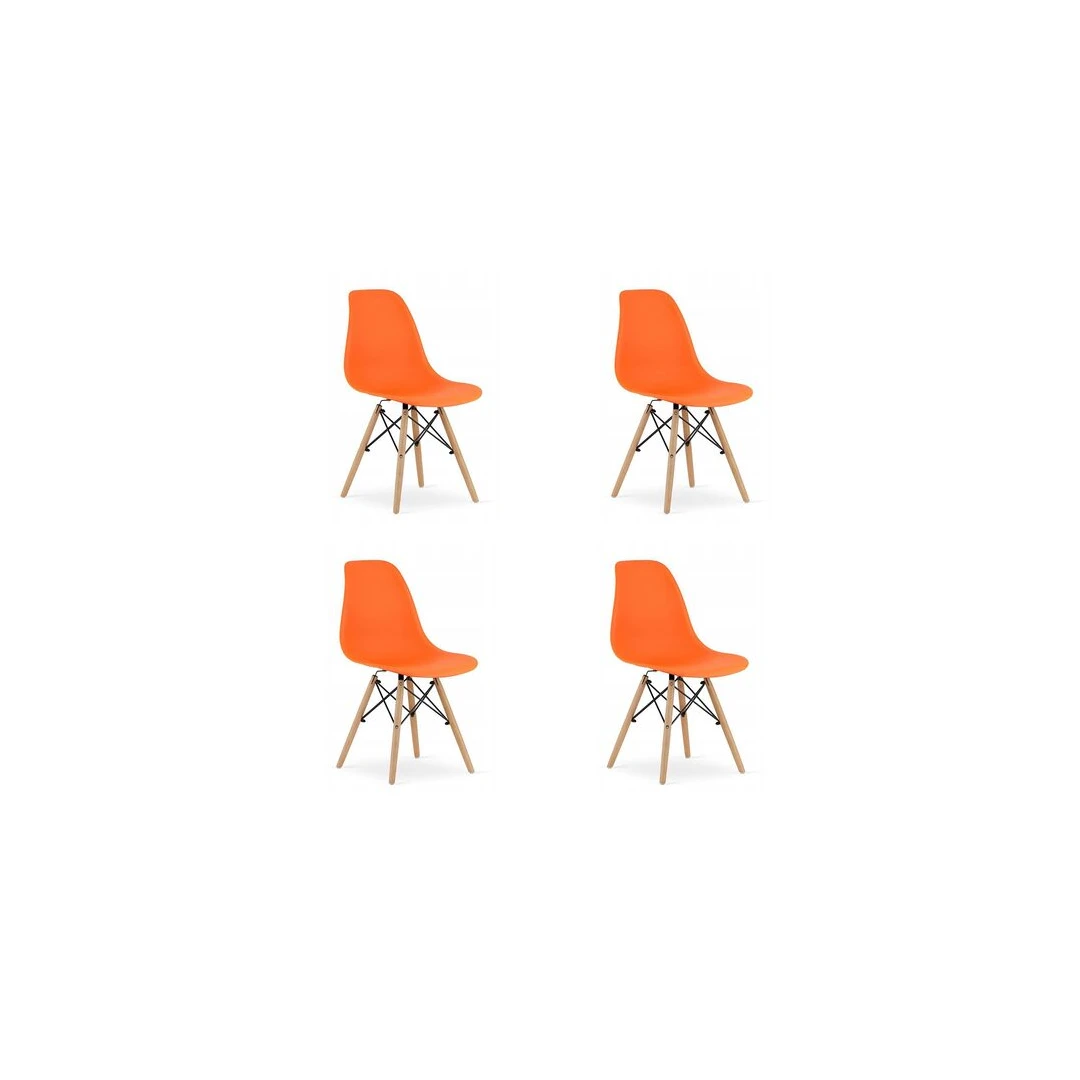 Set 4 scaune stil scandinav, Mercaton, Osaka, PP, lemn, portocaliu si natur, 46x54x81 cm - Set 4 scaune stil scandinav, Mercaton, Osaka, PP, lemn, portocaliu si natur, 46x54x81 cmCaracteristici:Acest model de scaun combina confortul&nbsp;cu un design unic si&nbsp;un aspect deosebit.Se integreaza&nbsp;perfect in&nbsp;stilurile glamour, modern sau clasic, fiind potrivit atat pentru birou, cat si pentru living, bucatarie sau curte.Picioarele fabricate din lemn de fag asigura stabilitate si durabilitate.Materialele din care sunt produse scaunele nu se deterioreaza in contact cu apa, grasimi, lapte sau ulei.Sunt foarte usoare, fiind usor de transportat sau mutat.Se pot curata cu usurinta (inclusiv petele foarte rezistente de vin sau ulei).Asamblarea si dezasamblarea se face rapid si fara prea mult efort, respectand instructiunile.Specificatii:Lungime: 46 cmLatime: 54 cmInaltime: 81 cmAdancime sezut: 41 cmInaltime spatar: 37 cmInaltime sezut: 44 cmMaterial sezut: polipropilenaMaterial picioare: lemn de fagSarcina maxima: 120 kgNumar scaune/set: 4