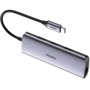 DOCKING Station Ugreen, #CM252" conectare PC USB Type-C, USB 3.0 x 3|RJ-45 Gigabit LAN x 1|micro USB x 1 extra power, aluminiu, LED, gri 60718 - 