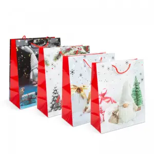 Pungă cadou pentru Crăciun - hârtie - 265 x 127 x 330 mm - 4 tipuri/ pachet - 