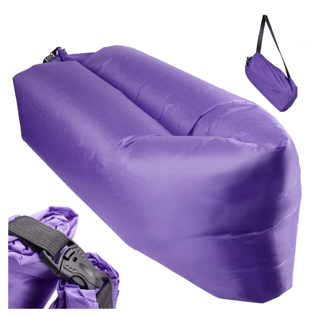 Saltea Autogonflabila "Lazy Bag" tip sezlong, 230 x 70cm, culoare Violet, pentru camping, plaja sau piscina - 