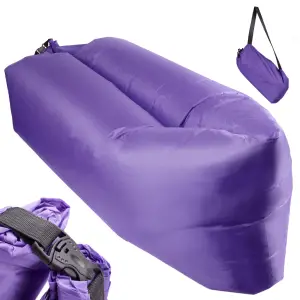Saltea Autogonflabila "Lazy Bag" tip sezlong, 230 x 70cm, culoare Violet, pentru camping, plaja sau piscina - 
