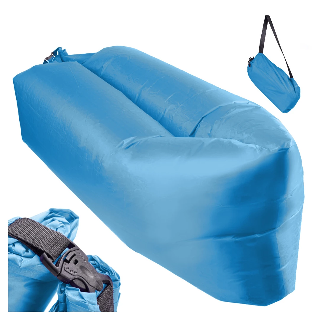 Saltea Autogonflabila "Lazy Bag" tip sezlong, 230 x 70cm, culoare Albastru, pentru camping, plaja sau piscina - 