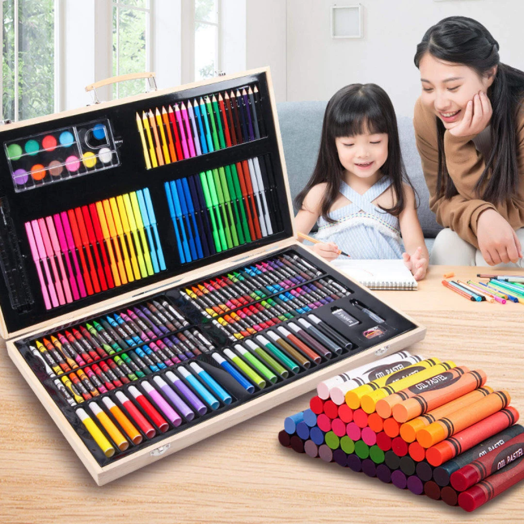 Set 180 piese pentru desen pentru copii sau adulti, creioane colorate, vopsele - 