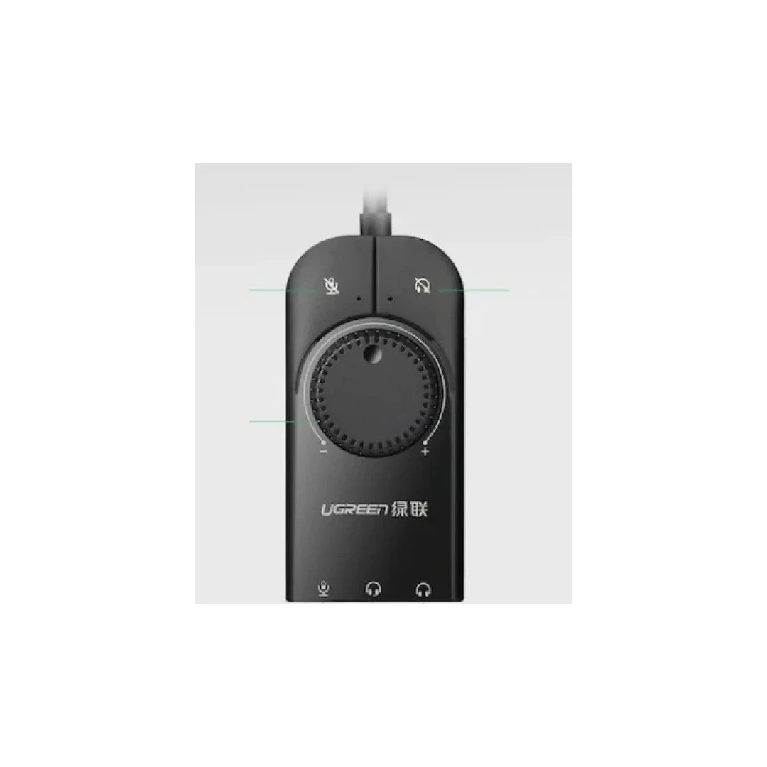 ADAPTOR audio Ugreen, CM129 convertor stereo USB(T) la 2 x Jack 3.5 sound si 1 x 3.5" mic, control volum si buton mute sound si mic, lungime cablu 15 cm, negru 40964" - 