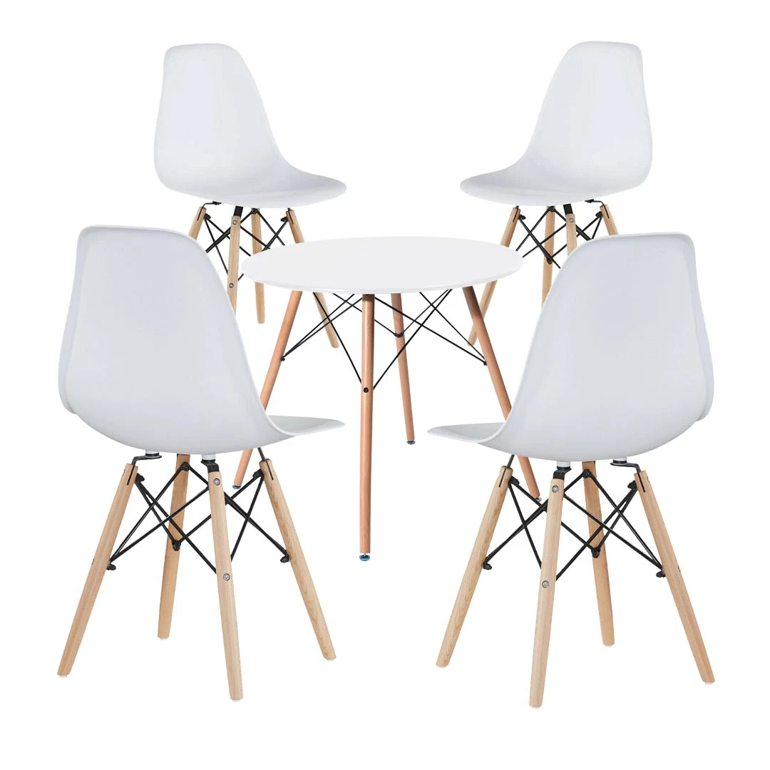 Set 4 buc scaune moderne cu masa pentru bucatarie, alb - 