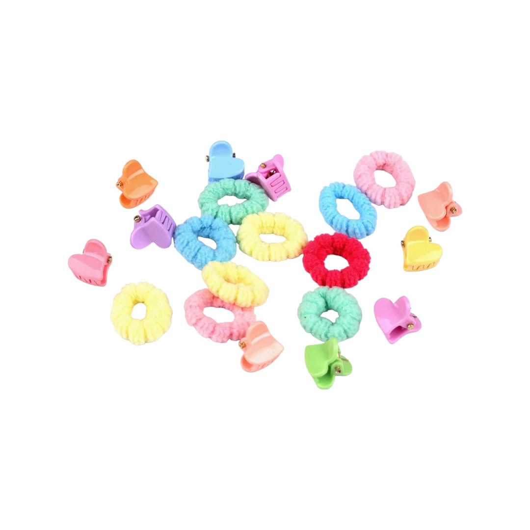 Set 20 accesorii par fetite Crisalida, elastice si agrafe inimioare, Multicolor - 