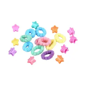 Set 20 accesorii par fetite Crisalida, elastice si agrafe stelute, Multicolor - 