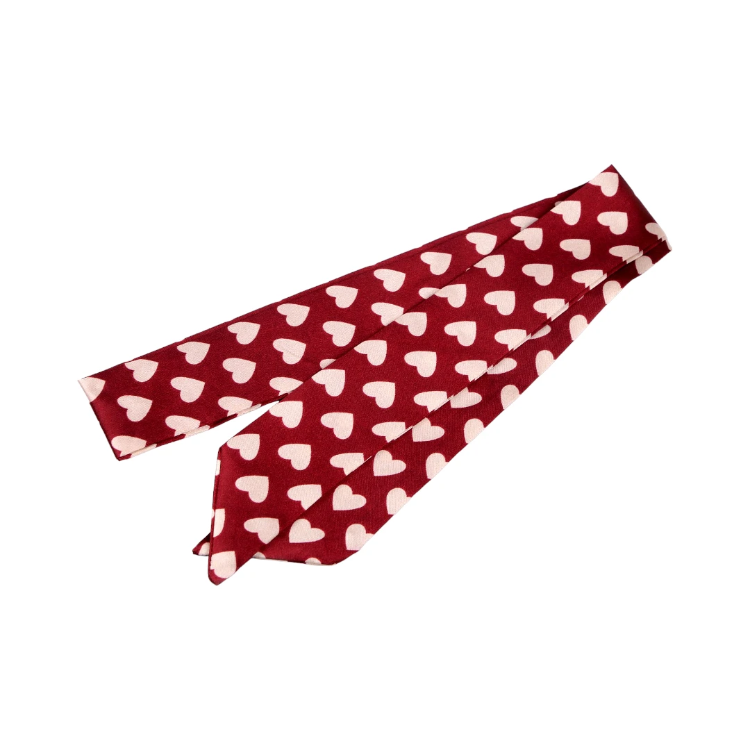 Esarfa ingusta pentru gat, par sau geanta cu inimioare Crisalida, 4 x 95 cm, Bordo - 