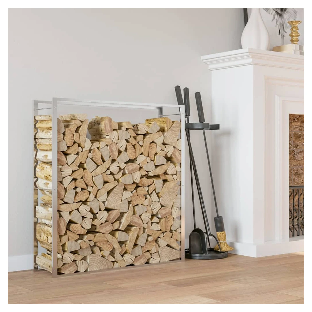 Suport pentru lemne de foc, 110x28x116 cm, oțel inoxidabil - Acest suport pentru lemne de foc este o soluție ideală pentru depozitarea ordonată a lemnelor de foc. Material durabil: Acest suport pentru bușteni es...