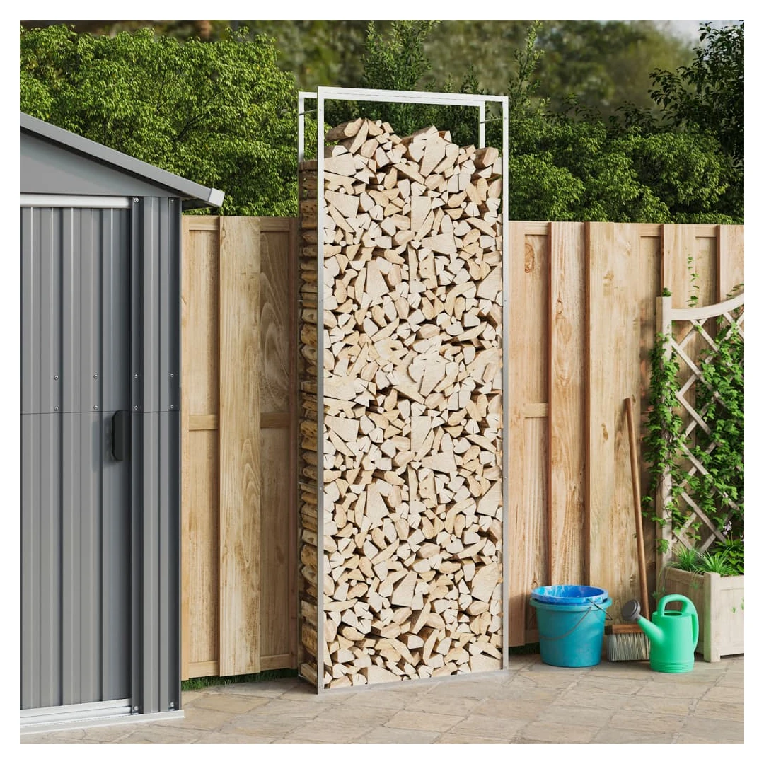 Suport pentru lemne de foc, 110x28x312 cm, oțel inoxidabil - Acest suport pentru lemne de foc este o soluție ideală pentru depozitarea ordonată a lemnelor de foc. Material durabil: Acest suport pentru bușteni es...