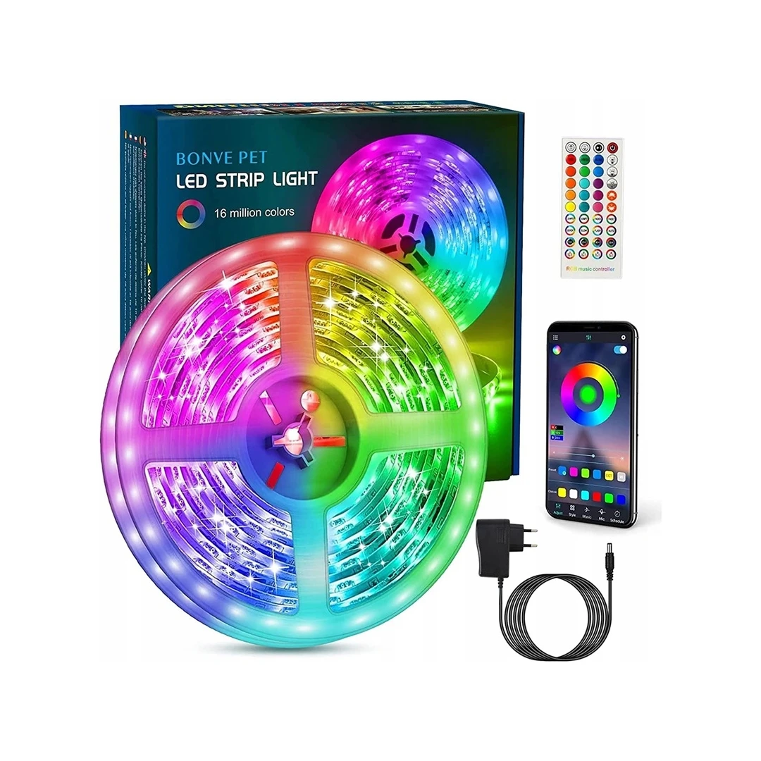 Banda LED RGB, 6 m, cu telecomanda, controlabila si prin aplicatie mobila, Gonga® Multicolor - 