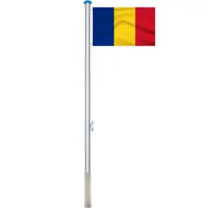 Stalp pentru steag cu drapelul Romaniei cu doua fete de 90x150 cm - 
