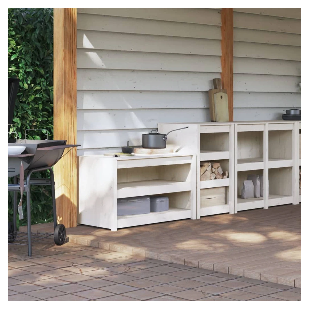 Dulapuri de bucătărie de exterior, 2 buc., alb, lemn masiv pin - Creați o bucătărie în aer liber cu acest dulap de bucătărie de exterior, din lemn, conform dorințelor dvs. și bucurați-vă de confort în grădină. Lemn...