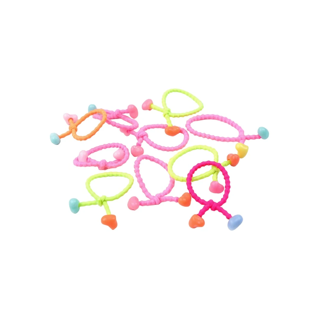 Set 10 elastice par pentru fetite Crisalida, cu margele inimioare, Multicolor - 