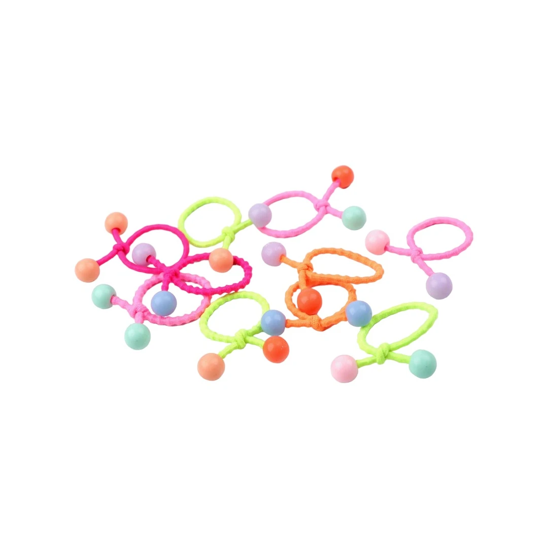 Set 10 elastice par pentru fetite Crisalida, cu margele rotunde, Multicolor - 