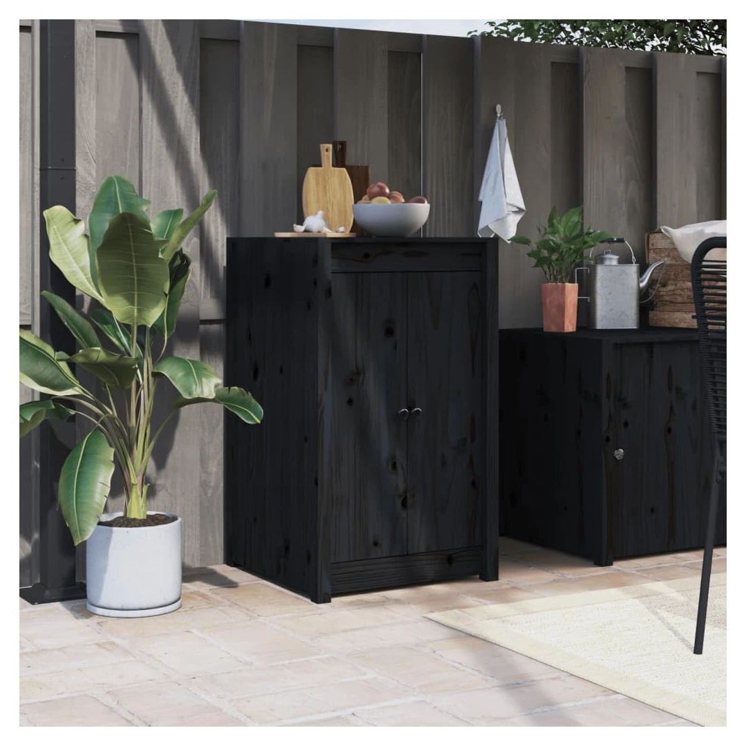 Dulap de bucătărie de exterior, negru, lemn masiv de pin - Creați o bucătărie în aer liber cu acest dulap de bucătărie de exterior, din lemn, conform dorințelor dvs. și bucurați-vă de confort în grădină. Lemn...