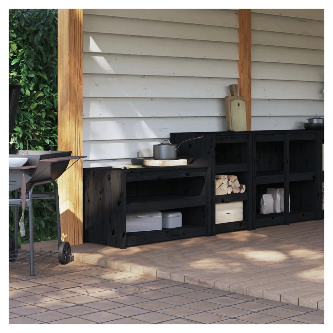 Dulapuri de bucătărie de exterior, 2buc., negru, lemn masiv pin - Creați o bucătărie în aer liber cu acest dulap de bucătărie de exterior, din lemn, conform dorințelor dvs. și bucurați-vă de confort în grădină. Lemn...