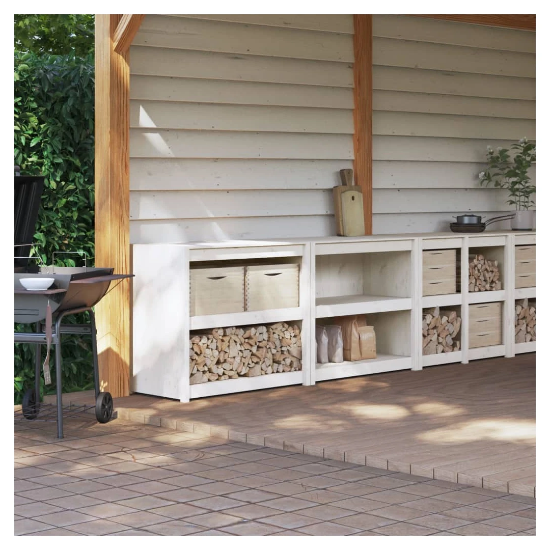 Dulapuri de bucătărie de exterior, 2 buc., alb, lemn masiv pin - Creați o bucătărie în aer liber cu acest dulap de bucătărie de exterior, din lemn, conform dorințelor dvs. și bucurați-vă de confort în grădină. Lemn...