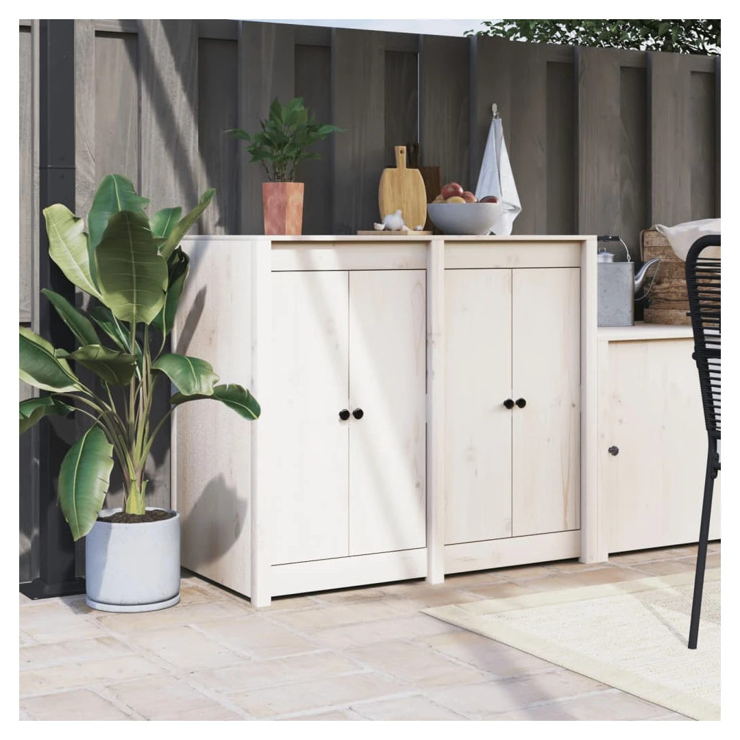 Dulap de bucătărie de exterior, alb, lemn masiv de pin - Creați o bucătărie în aer liber cu acest dulap de bucătărie de exterior, din lemn, conform dorințelor dvs. și bucurați-vă de confort în grădină. Lemn...