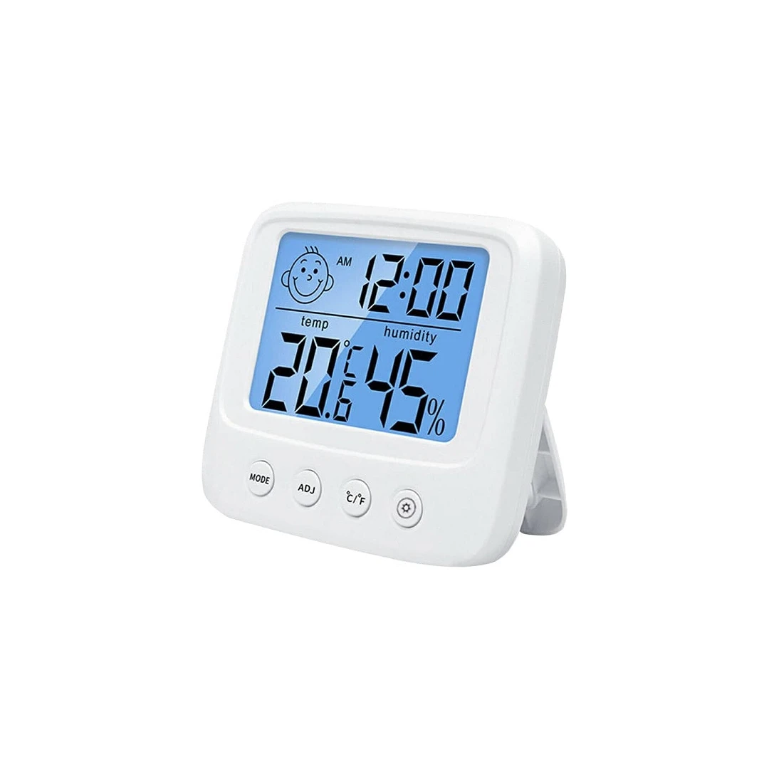 Termometru si higrometru digital, Afisaj LCD luminat, Ceas, Alarma, Alb - Alb - 