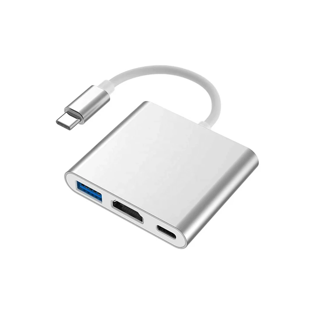 Adaptor - Hub 3 in 1 USB-USB-Type C-USB 3.0 si HDMI, Argintiu - Argintiu - 