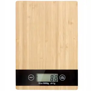 Cantar electronic de bucatarie din bambus, Capacitate maxim 5kg, cu Ecran LCD - Maro/Negru - 