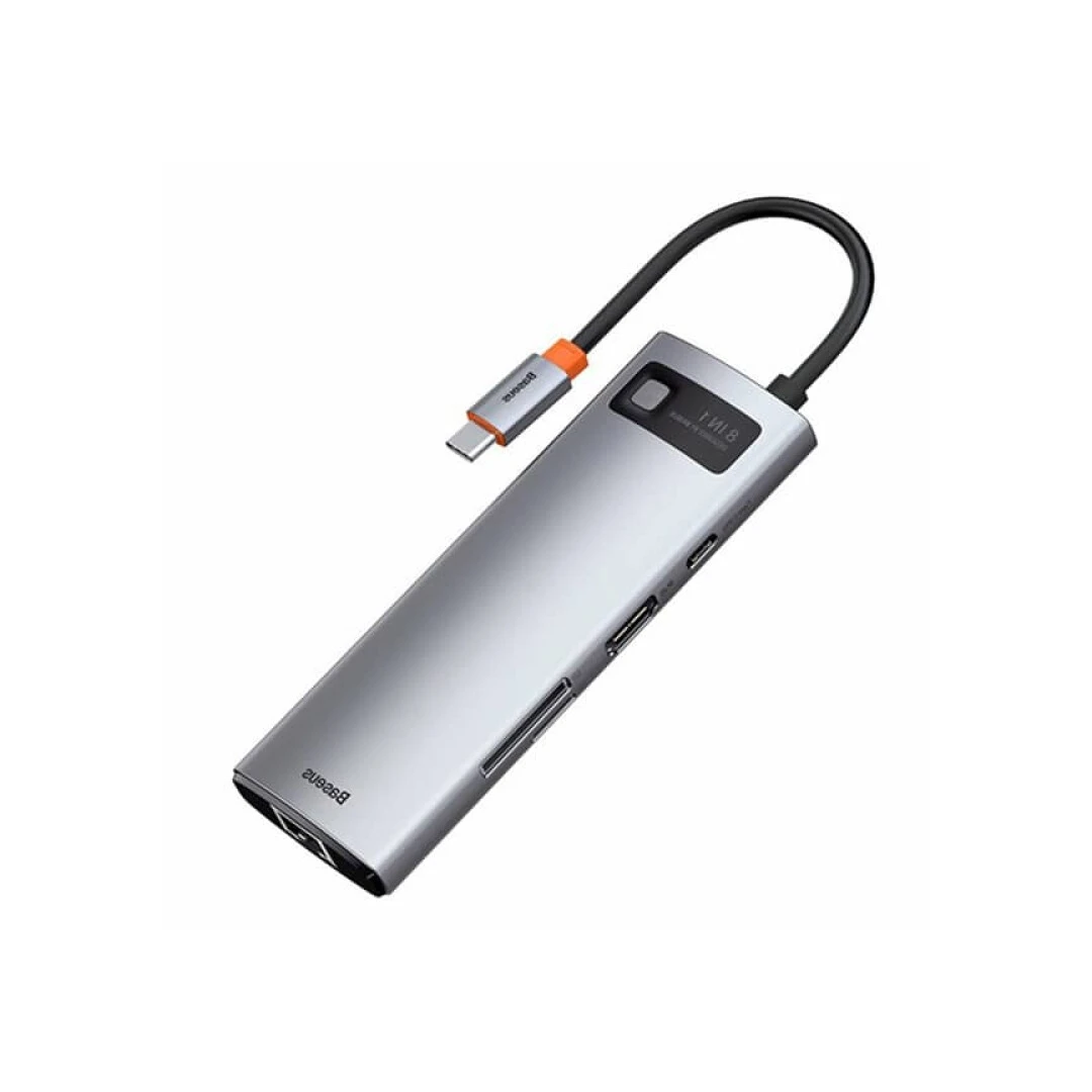 Adaptop Multiport 8 in 1, Baseus, USB-C la HDMI, USB 3.0, Ethernet, Card Reader - 