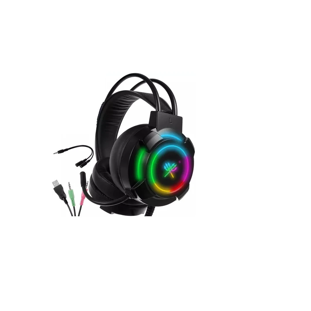 Casti gaming cu microfon si iluminare RGB, Negru - 20 x 18 x 10 cm - 