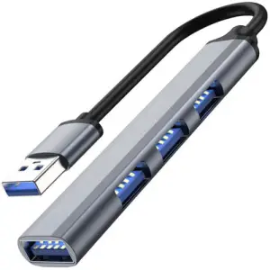 Hub USB cu 4 port-uri, Welora, Corp din aluminiu, Gri - Argintiu - 