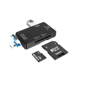Cititor de Carduri de memorie SD, MicroSD/TF cu USB, USB Type-C 3.1, Micro USB - Negru - 