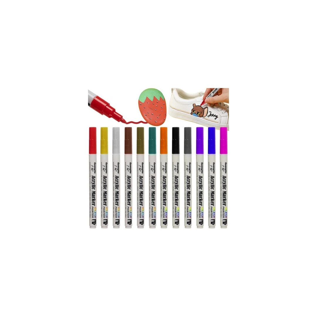 Set 12 markere acrilice colorate de desenat pentru orice suprafata - Multicolor - 