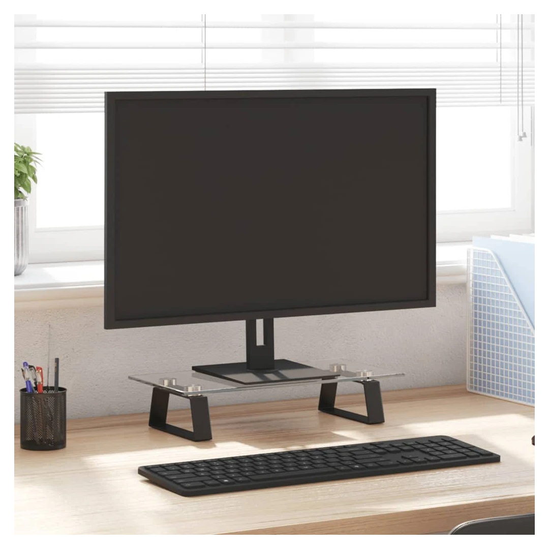 Suport de monitor, negru, 40x20x8 cm, sticlă securizată/ metal - Acest suport practic pentru monitor, cu un design minimalist, va adăuga o notă modernă spațiului dvs. de locuit. Material durabil: Suportul pentru com...