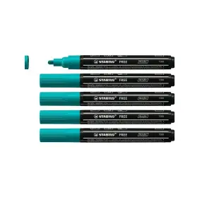 Marker acrilic, Stabilo Acrylic,  varf glont T300 2-3mm, pachet de 5, albastru-verde - 