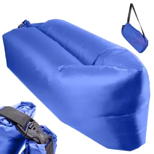 Saltea Autogonflabila "Lazy Bag" tip sezlong, 230 x 70cm, culoare Bleumarin, pentru camping, plaja sau piscina - 