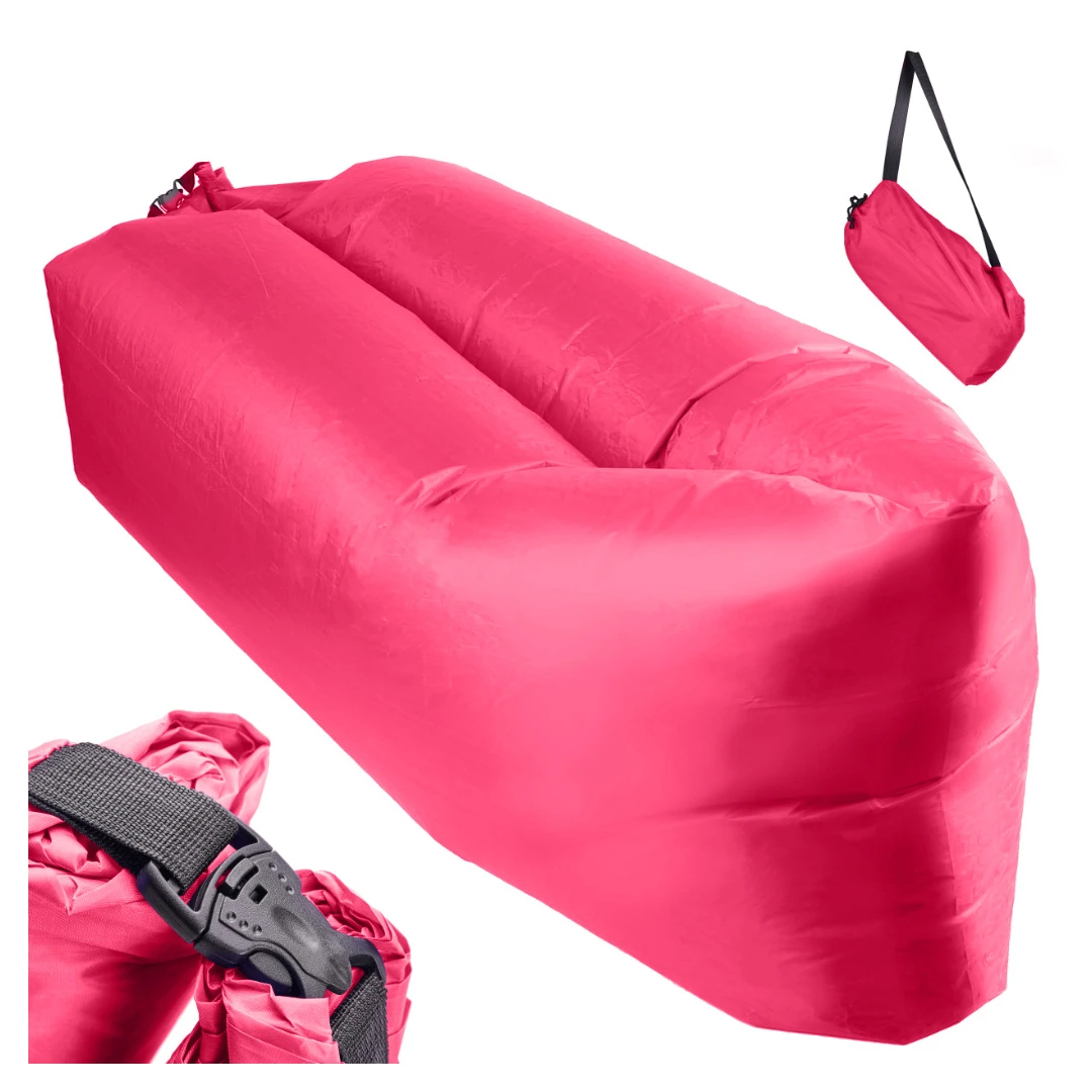 Saltea Autogonflabila "Lazy Bag" tip sezlong, 230 x 70cm, culoare Roz, pentru camping, plaja sau piscina - 