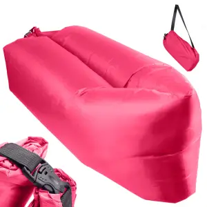 Saltea Autogonflabila "Lazy Bag" tip sezlong, 230 x 70cm, culoare Roz, pentru camping, plaja sau piscina - 
