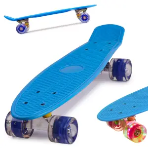 Skateboard Penny Board pentru copii cu roti din cauciuc, iluminate LED, culoare Albastra - 