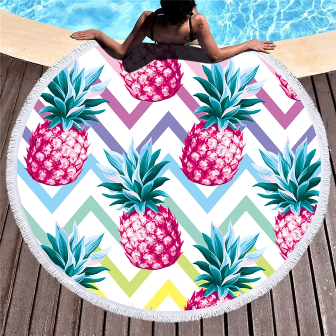 Prosop mare de plaja, super absorbant, forma rotunda, diametru 150cm, model Ananas - 